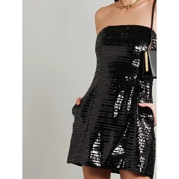 A.L.C. Elsie Strapless Sequin Satin Mini Dress - Black - Picture 16 of 16